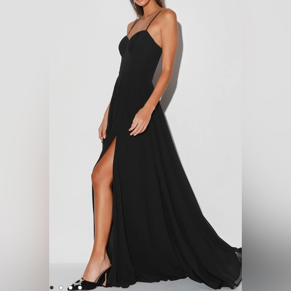 NWOT Lulus Cause for Commotion Black Pleated Bustier Maxi Dress - Picture 3 of 10